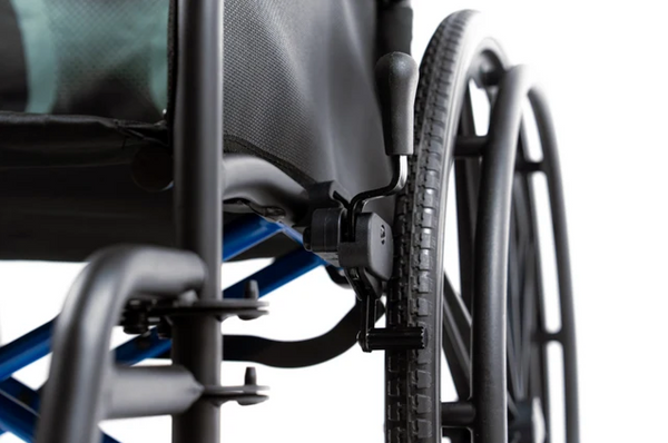 Close Up View Of One Of The Wheels For The Strongback ErgoSteel Wheelchair