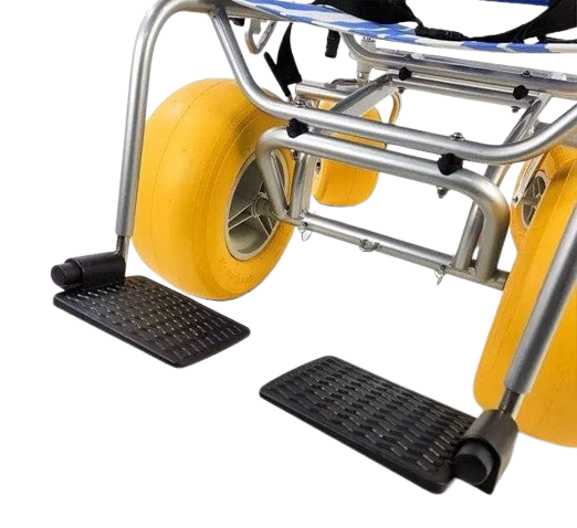 Close Up View Of The AccessRec TerraWheels All-Terrain Beach Wheelchair Leg Rests