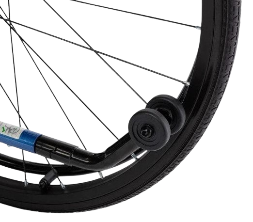 Close Up View Of The AntiTip Wheel For The Strongback 24 Flip Back Arms Ultra-Lightweight Wheelchair