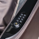 Close Up View Of The Armrest Controls For The Kyota Kizuna M688 Massage Chair Shown In Brown Color
