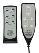 Close Up View Of The Assured Comfort Mobile Hi Low Adjustable Bed Wired And Wireless Remote Controls