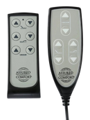 Close Up View Of The Assured Comfort Platform Hi Low Adjustable Bed Wired And Wireless Remotes