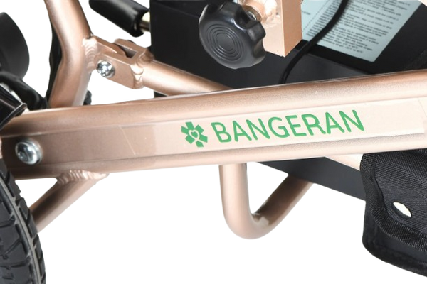 Close Up View Of The Bangeran Pegasus Cerebral Palsy Kids Electric Wheelchair Frame With Bangeran Text
