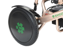 Close Up View Of The Bangeran Pegasus Cerebral Palsy Kids Electric Wheelchair Wheel In Green Color