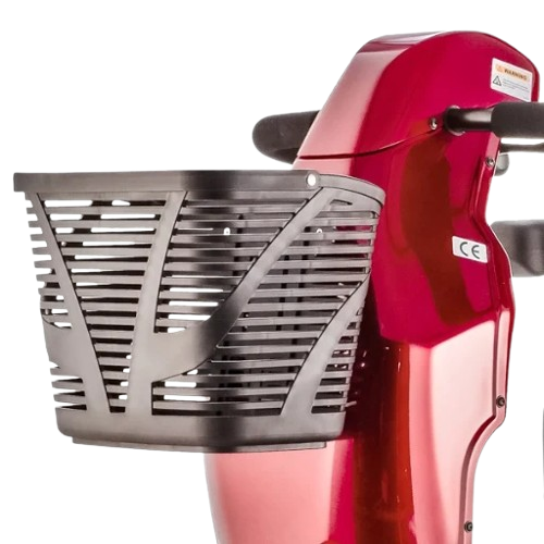 Close Up View Of The Basket On The Tiller Of The FreeRiderUSA FR 510F II Mobility Scooter