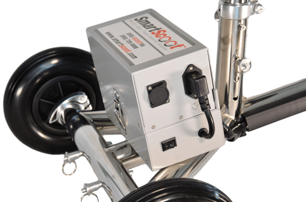 Close Up View Of The Battery For The SmartScoot Lightweight Travel Mobility Scooter