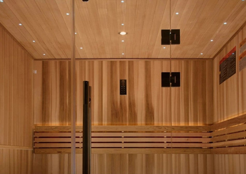 Close Up View Of The Ceiling Lights Inside The Golden Designs Copenhagen 3-Person Indoor Sauna | GDI-7389-02