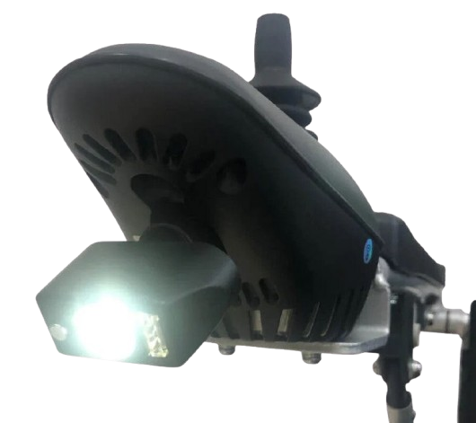 Close Up View Of ComfyGo X-Lite Electric Wheelchair Light And USB Accessory