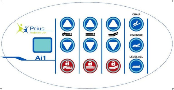 Close Up View Of The Control Buttons For The Prius Ai1 Premium All-in-One MedSurge Expandable Low Bed 