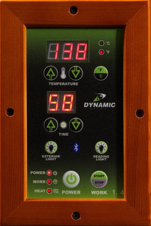 Close Up View Of The Control Panel For The Dynamic Avila Elite 2-Person Ultra Low EMF FAR Infrared Indoor Sauna | DYN-6103-01 Elite