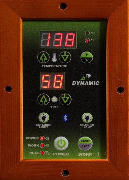 Close Up View Of The Control Panel For The Dynamic Barcelona Elite 2-Person Ultra Low EMF FAR Infrared Indoor Sauna | DYN-6106-01-Elite