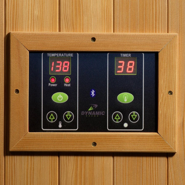 Close Up View Of The Control Panel For The Dynamic Gracia 2-Person Full Spectrum Near Zero EMF FAR Infrared Indoor Sauna | DYN-6119-03 FS