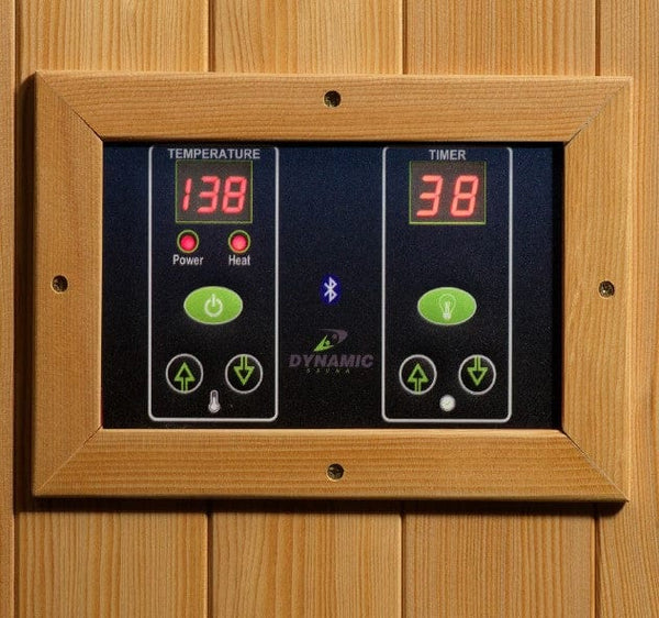 Close Up View Of The Control Panel For The Dynamic Gracia 2-Person Low EMF FAR Infrared Indoor Sauna | DYN-6119-01