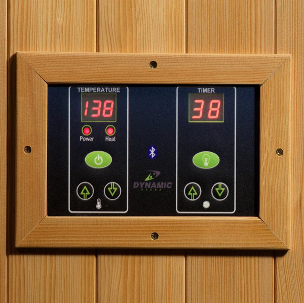 Close Up View Of The Control Panel For The Dynamic Gracia 2 Person Ultra Low EMF FAR Infrared Indoor Sauna | DYN-6119-01 Elite