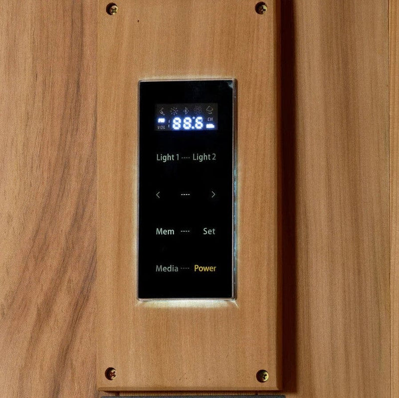Close Up View Of The Control Panel For The Golden Designs Sundsvall 2-Person Indoor Sauna | GDI-7289-02