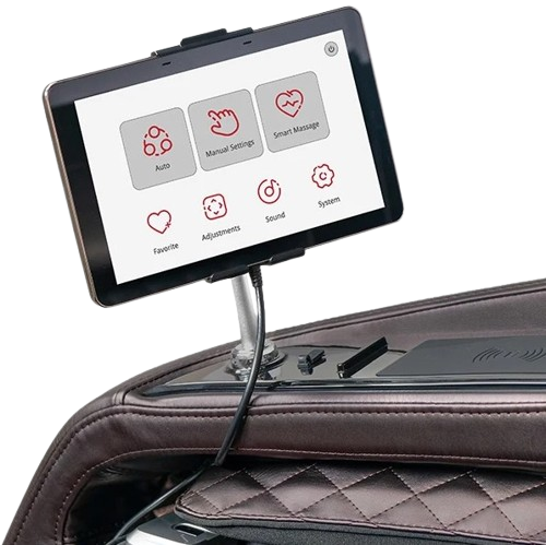 Close Up View Of The Control Panel For The Kyota Kizuna M688 Massage Chair Shown In Brown Color