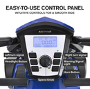 Close Up View Of The Control Panel For The Metro Mobility S500 4-Wheel Mobility Scooter Shown In Blue Color