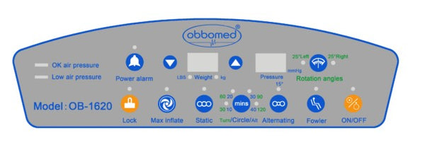 Close Up View Of The Control Panel For The ObboMed OB-1620 StandardAir Alternating Pressure Mattress