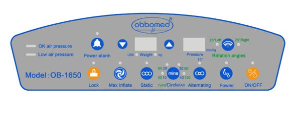 Close Up View Of The Control Panel For The ObboMed OB-1650 StandardAir Alternating Pressure Mattress