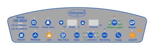 Close Up View Of The Control Panel For The ObboMed OB-2650 PremiumAir Alternating Pressure Mattress (Low dB)