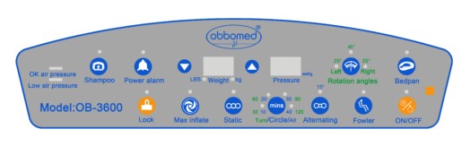 Close Up View Of The Control Panel For The ObboMed OB-3600 UltraAir Alternating Pressure Mattress with Low Air Loss Therapy