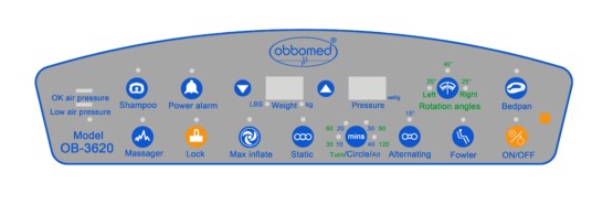 Close Up View Of The Control Panel For The ObboMed OB-3620 UltraAir Medical Air Mattress with Alternating Pressure Therapy