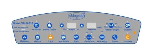 Close Up View Of The Control Panel For The ObboMed OB-3682B UltraAir Bariatric Pressure Relief Mattress 