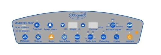 Close Up View Of The Control Panel For The ObboMed OB-3682 UltraAir Low Air Loss Comfort Mattress 