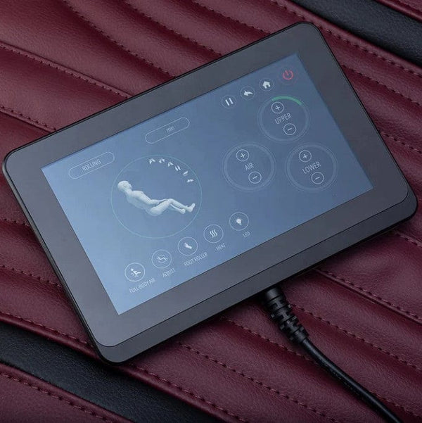 Close Up View Of The Control Panel For The Ogawa Master Drive DUO Massage Chair | OG-8900 Shown In The Black And Burgundy Color
