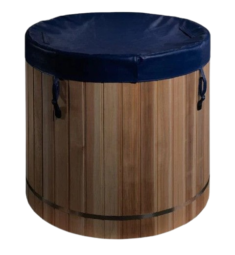 Close Up View Of The Dynamic Cedar Cold Plunge Barrel Shown With Cover