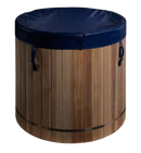 Close Up View Of The Dynamic Cedar Cold Plunge Barrel Shown With Cover