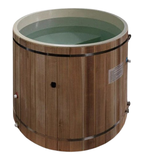 Close Up View Of The Dynamic Cedar Cold Plunge Barrel Shown With Plastic Interior Material