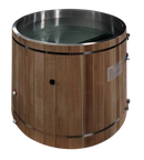Close Up View Of The Dynamic Cedar Cold Plunge Barrel Shown With Stainless Steel Material