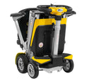 Vista de cerca del scooter de movilidad plegable automático Enhance Mobility Transformer 2 en posición plegada, en color amarillo