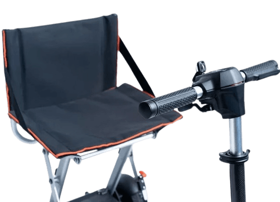 Close Up View Of The Feather 27X Mobility Scooter Seat And Tiller