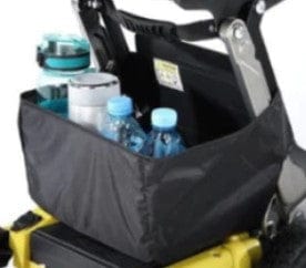Close Up View Of The Foldable Basket Accessory For The FreeRiderUSA Luggie Golden Elite Folding Mobility Scooter
