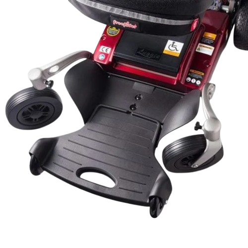 Close Up View Of The Footrest For The FreeRiderUSA Luggie Travel Power Wheelchair