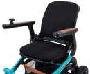Close Up View Of The Golden Technologies Ally Electric Wheelchair Seat And Armrests Shown In Teal Color