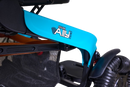 Close Up View Of The Golden Technologies Ally Pro Omnidirectional Electric Wheelchair Frame Shown In Teal Color With Golden Ally Pro Branding Text