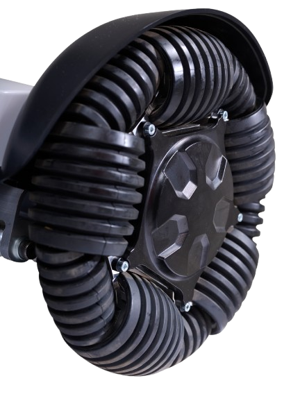 Close Up View Of The Golden Technologies Ally Sport Omnidirectional Electric Wheelchair Omnidirectional Wheel