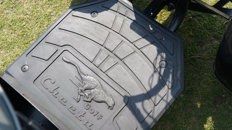 Close Up View Of The Green Transporter Cheeta Golf All-Terrain Mobility Scooter Mat