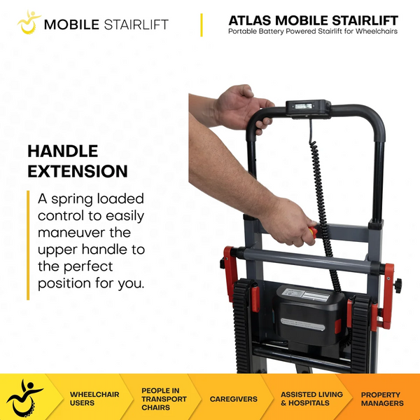 Close Up View Of The Handle Extension For The Atlas Stair Climbing Wheelchair Lift