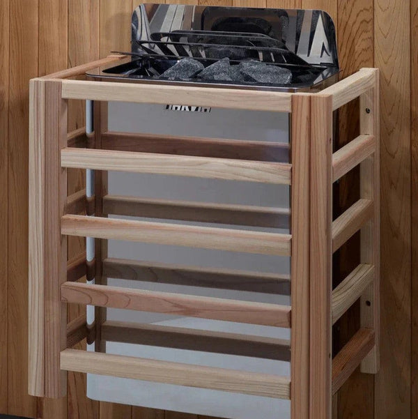 Close Up View Of The Harvia Heater For The Golden Designs Soria 3-Person Full Spectrum EMF Hybrid Indoor Sauna | GDI-8330-01