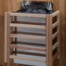 Close Up View Of The Harvia Heater For The Golden Designs Soria 3-Person Full Spectrum EMF Hybrid Indoor Sauna | GDI-8330-01