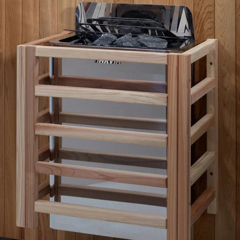 Close Up View Of The Harvia Heater For The Golden Designs Soria 3-Person Full Spectrum EMF Hybrid Indoor Sauna | GDI-8330-01