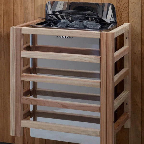 Close Up View Of The Harvia Heater For The Golden Designs Toledo 6-Person Full Spectrum EMF Hybrid Indoor Sauna | GDI-8360-01