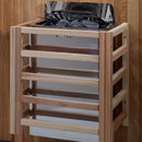 Close Up View Of The Harvia Heater For The Golden Designs Toledo 6-Person Full Spectrum EMF Hybrid Indoor Sauna | GDI-8360-01