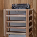 Close Up View Of The Harvia Heater In The Golden Designs Loviisa 3-Person Hybrid Outdoor Sauna | GDI-8523-01