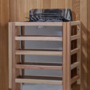 Close Up View Of The Harvia Heater Inside The Golden Designs Carinthia 3-Person Hybrid Outdoor Sauna | GDI-8123-01