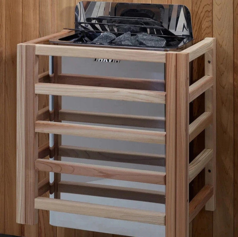 Close Up View Of The Harvia Heater Inside The Golden Designs Drammen 3-Person Outdoor Sauna | GDI-8203-01